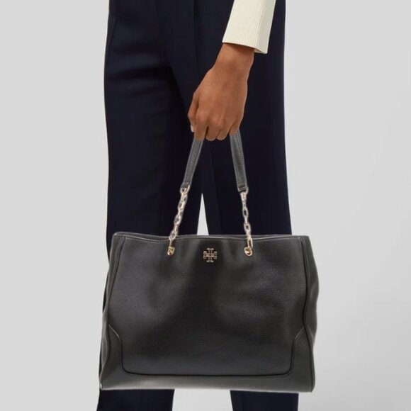 Tory Burch Black Leather Tote with Gold Chain - Picture 16 of 16